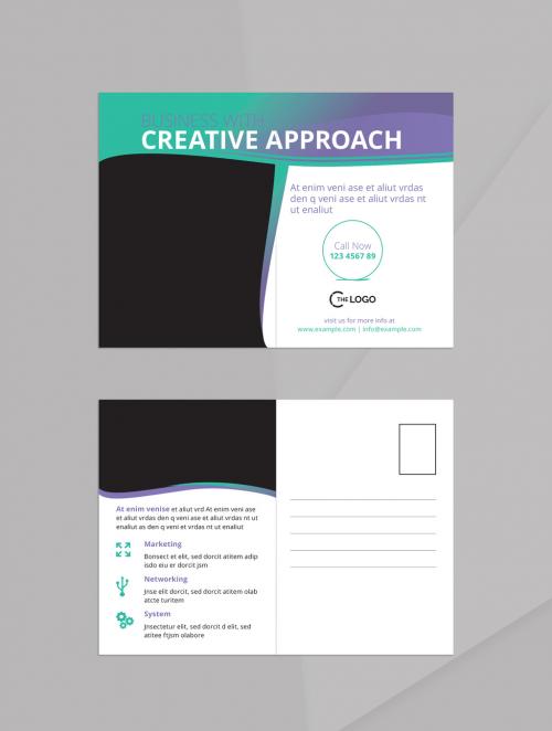 Postcard Layout with Teal and Purple Gradient Accents - 310246284