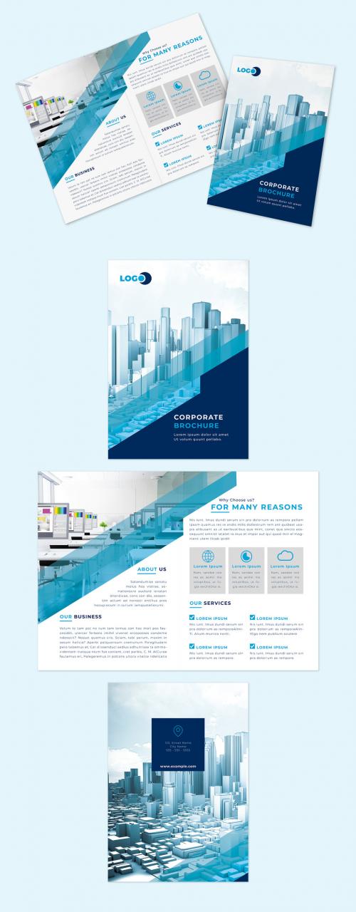 Multipurpose Bifold Brochure Layout with Blue Accents - 310258117