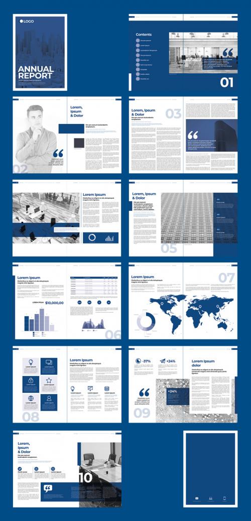 Blue and White Annual Report Brochure Layout - 310258395