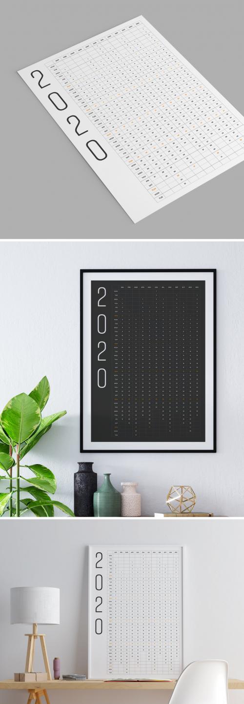 2020 Calendar Poster with Black and White Accents - 310683095