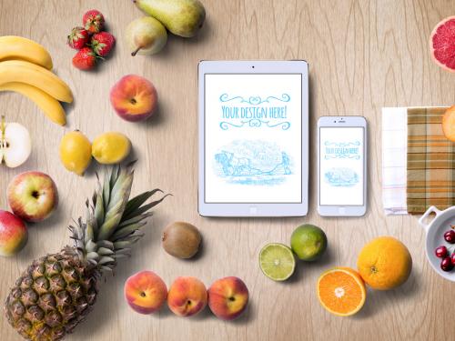 Tropical Fruits and Modern Devices Mockup - 310721632