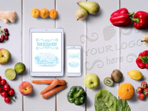 Organic Food Tablet and Phone Mockup - 310721863
