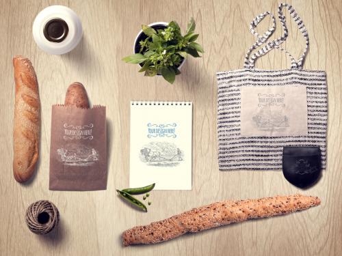 Organic Food Baguette and Tote Bag Mockup - 310722734