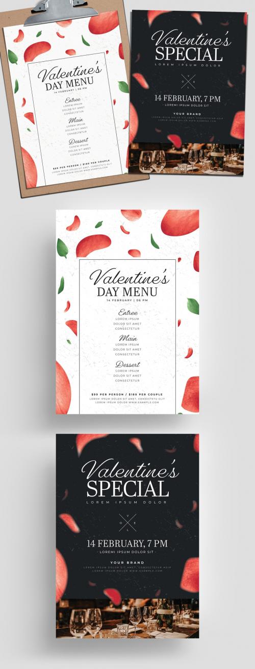 Black and White Valentine's Day Menu with Rose Petal Illustrations - 312958178