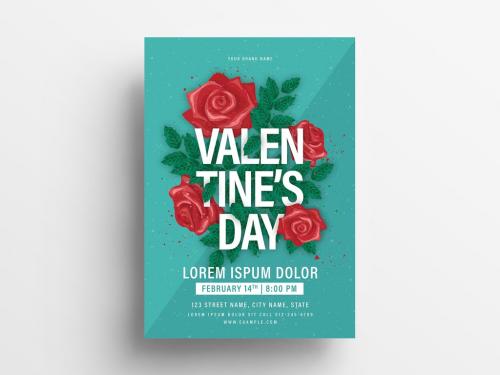 Valentine's Day Poster Flyer Layout with Rose Illustrations - 312984739