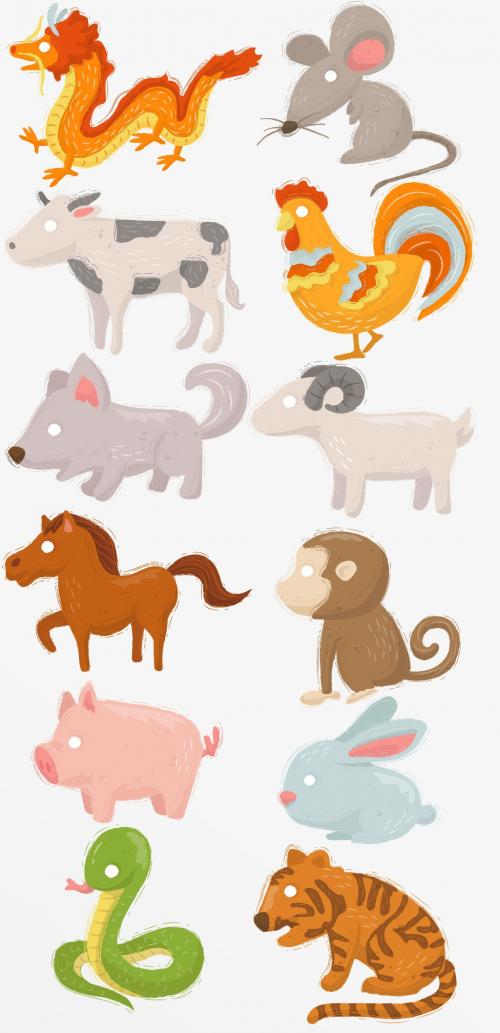 Chinese Zodiac Animal Illustrations with Cute Painted Style - 312984761