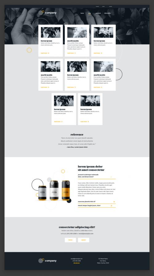 Blog Overview Page Website Design Layout Black and White with Yellow Accents - 313134856