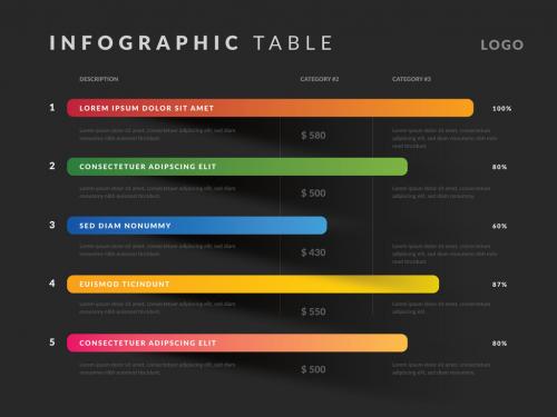 Multicolored Infographic Chart Layout with Dark Background - 313665896