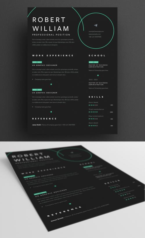 Dark Resume Layout with Green Neon Accent - 313667304