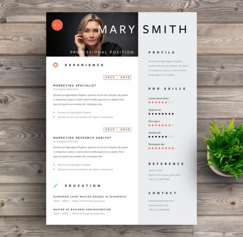 Professional Resume Layout with Orange and Grey Accent - 313667367