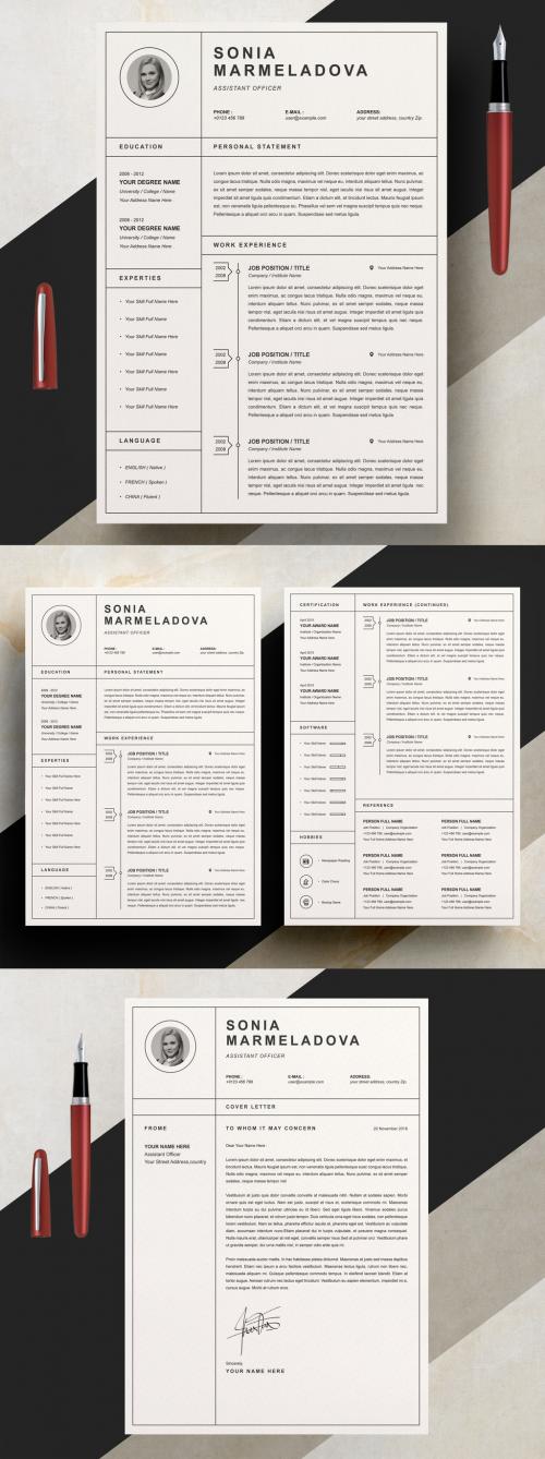 Black and White Resume and Cover Letter Layout Set - 313668774