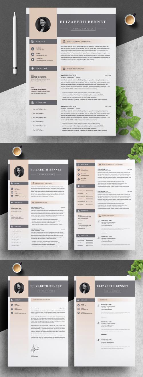 Tan and Gray Resume and Cover Letter Layout Set - 313668843