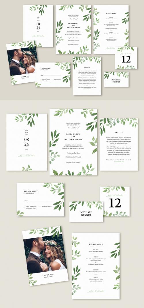 Wedding Suite Layout with Leaf Illustrations - 313868406
