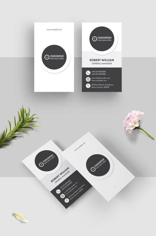 Black and White Business Card Layout with Circular Element - 313873128