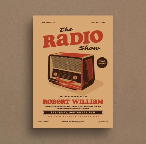 Event Flyer Layout with Vintage Radio Illustration - 313885118