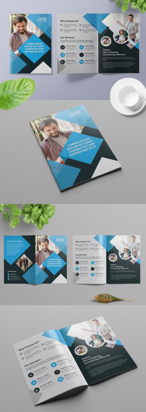 Bifold Brochure Layout with Blue Accents - 313886107
