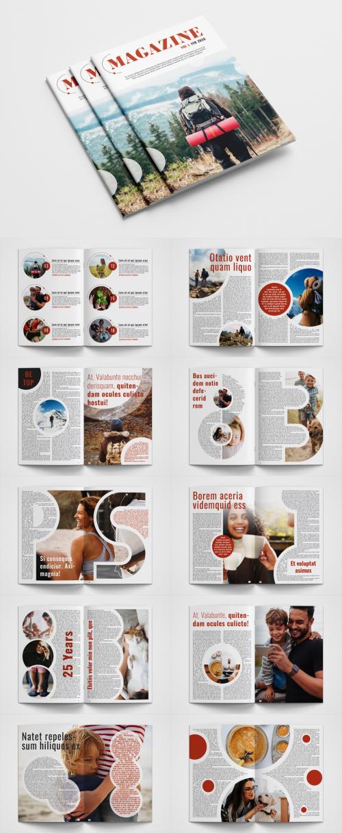 Magazine Layout with Red Accents - 313896451