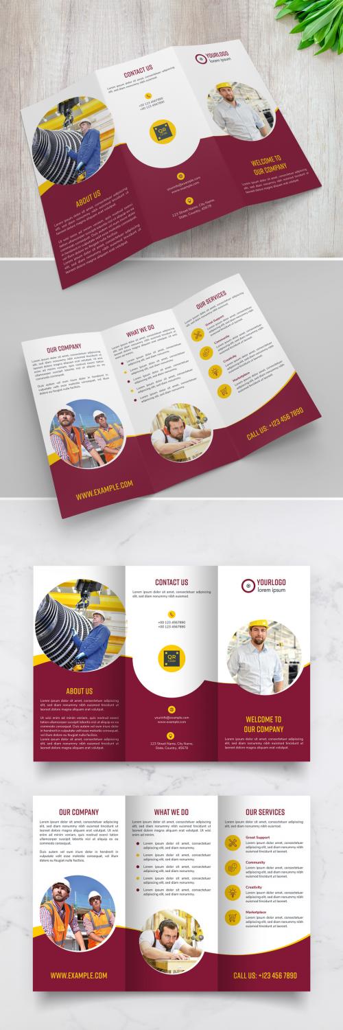 Trifold Brochure Layout with Circle Photo Masks - 313939160