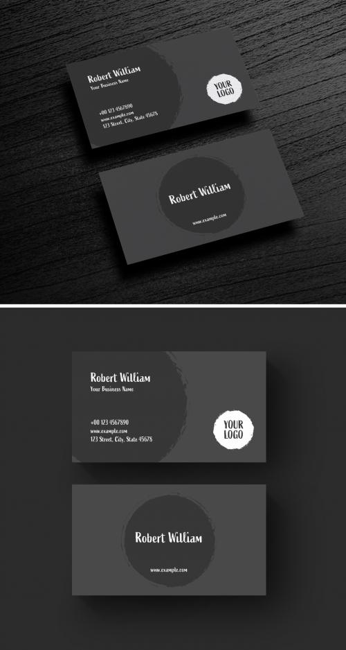 Black Business Card Layout with Brush Elements - 313939176