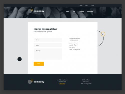 Contact Page Website Design Layout Black and White with Yellow Accents - 314120042