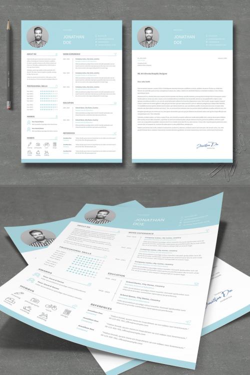 Resume and Cover Letter Layout with Light Blue Elements - 314131833