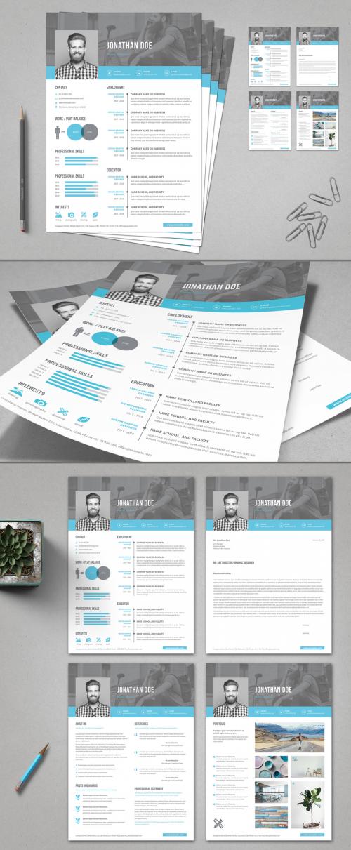 Resume Cover Letter Portfolio Layout with Blue Accents - 314514984