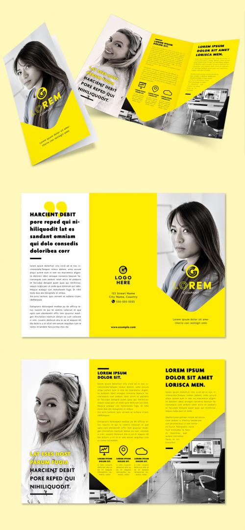 Business Trifold Brochure Layout in Yellow Arrow Style - 314544022