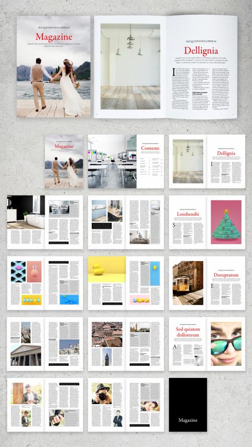 Magazine Layout with Visual Variety with Red Accents - 314544366