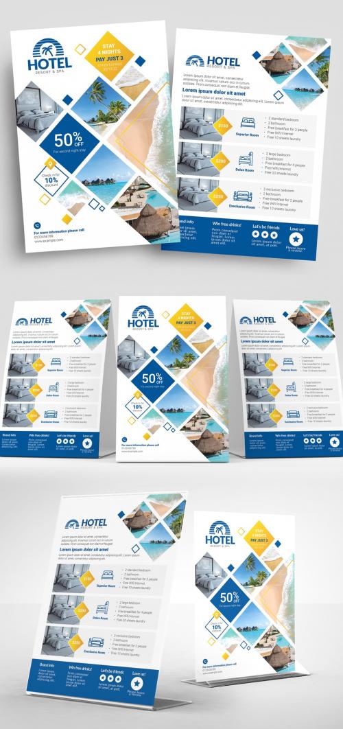 Flyer Layout with Geometric Elements and Hospitality Icons - 315170228