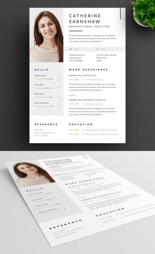 Resume Layout with Grey and Gold Accents - 315385125