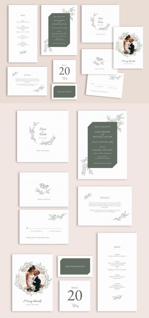 Wedding Suite Layout Set with Leaf Illustrations - 315417775