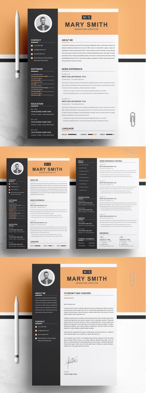 Resume Layout with Dark Gray Sidebar and Orange Accents - 315486826
