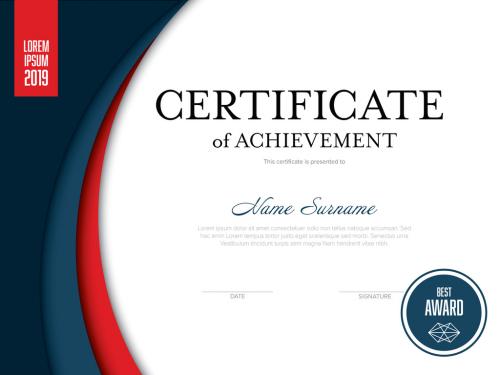 Certificate of Achievement Layout with Red and Blue Wave Elements - 315709701