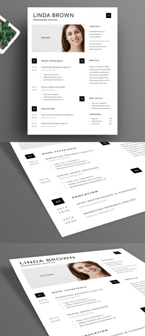 Resume Layout with Black Square Bullet Point Elements - 316231368