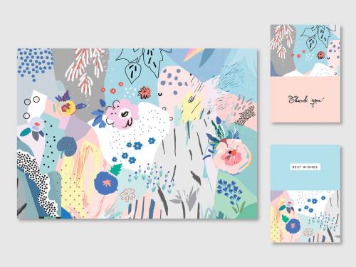 Set of Hand Drawn Floral Card Layouts and Poster - 316238540