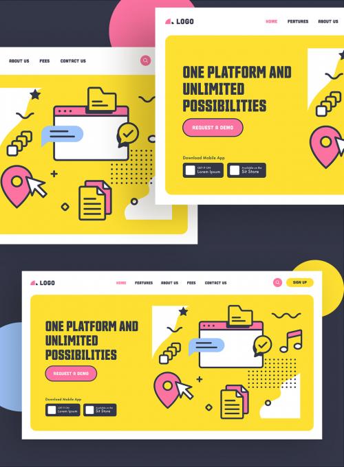 Yellow and White Website Landing Page Layout with Pink Accents - 317063922