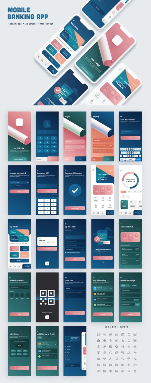 Pink and Blue Gradient Mobile Ui Layout - 317063934