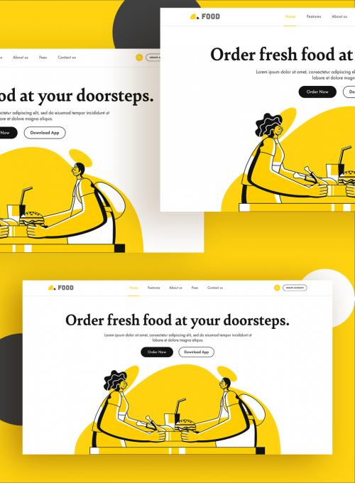 Website Landing Page Layout with Food Themed Illustrations - 317064016