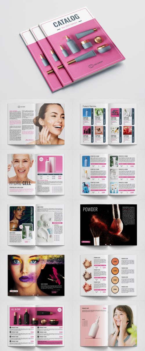 Cosmetics Product Catalog Layout with Pink Accents - 317094013