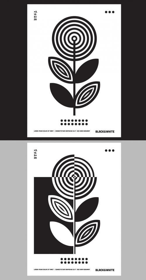 Black and White Art Poster Layout with Geometric Flower Background - 317116003