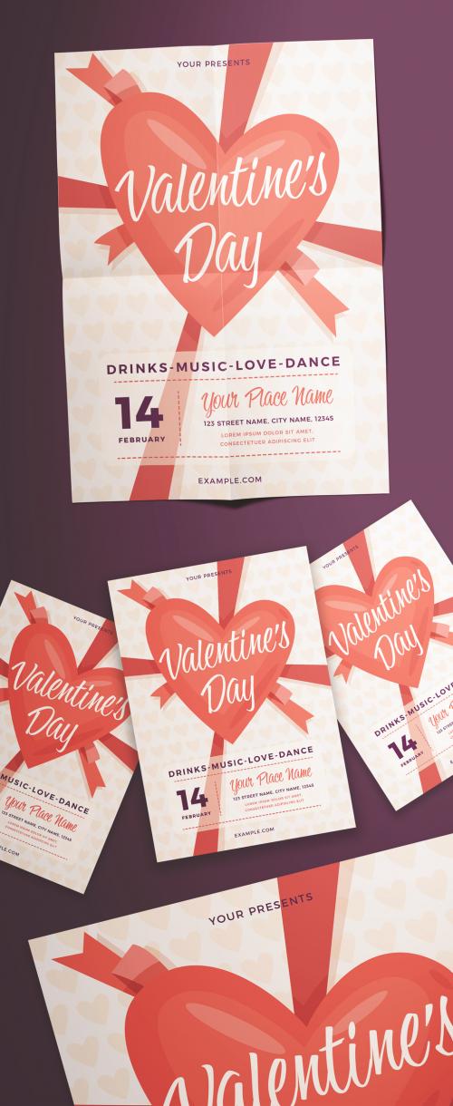 Valentine'S Day Flyer Layout with Heart and Ribbon Illustration Elements - 317351133