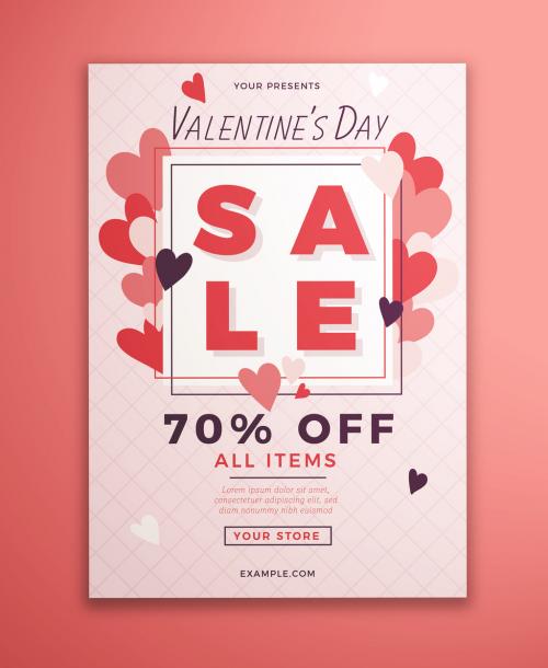 Valentine'S Day Sale Flyer with Heart Border Element - 317351146