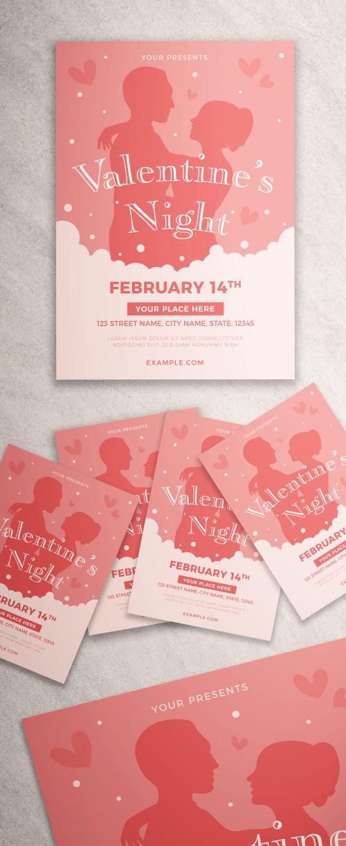 Valentine'S Day Event Flyer Layout with Silhouette Illustration - 317351176