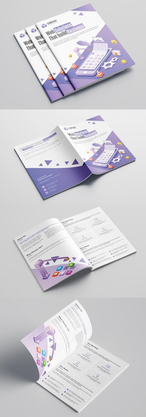 Purple and White Bifold Business Brochure Layout with Illustrations - 317547080