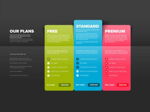 Pricing Table Dark Layout with 3 Cards - 317563368