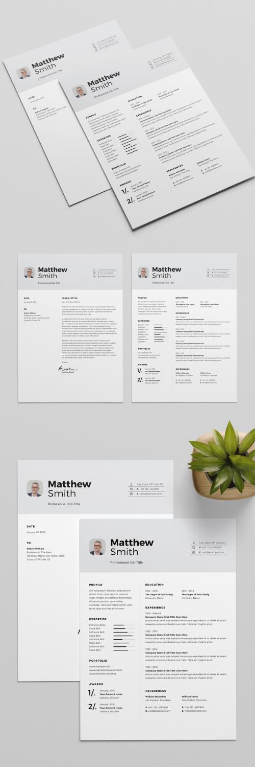 Resume Layout with Light Gray Header and Accents - 317613200