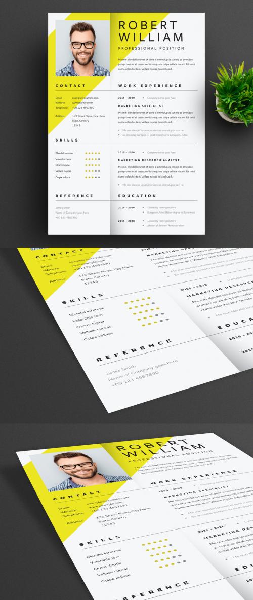 Resume Layout with Yellow Accent and Shadow Effect - 318651095