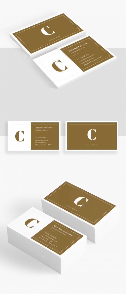 Business Card Layout with Dark Yellow Accents - 318704944