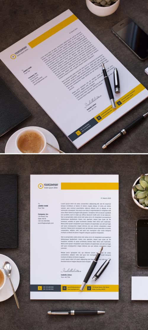 Letterhead Layout with Yellow Accents - 318705083