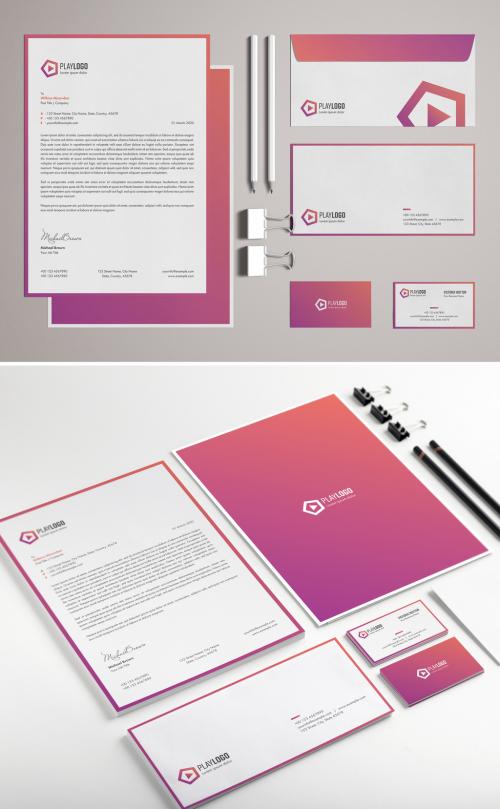 Pink Gradient Stationery Set with Abstract Logo Illustration - 318705144